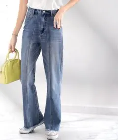 裾フリンジセミフレアデニムパンツ(Mサイズ)