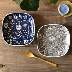 波佐見焼 フラワーパレード角皿［小］2枚　　　　　【新品・送料込】のサムネイル