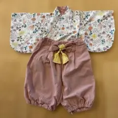 花柄着物スタイル ベビー服 セット　袴ロンパース