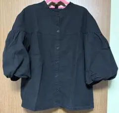 バルーンスリーブ五分袖シャツ 黒 XL