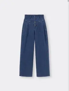 コルセットジーンズ＋E ハイウエスト ダークブルーデニム ワイドレッグ