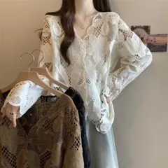 大きいサイズ トップス　レース　レディース 刺繍　春夏　 シャツ　新品 長袖