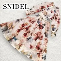 美品 SNIDEL ロングワンピース リボン シフォン シアー マキシ 長袖 花