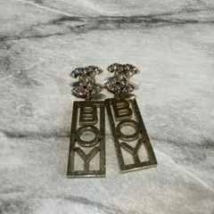 シャネル イヤリング ココマーク BOY ラインストーン ゴールド