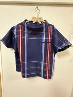 BEAMS BOYネイビーと赤のチェック柄 半袖シャツ