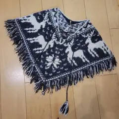 Free Peopleグレーと白の鹿柄ニットポンチョXS