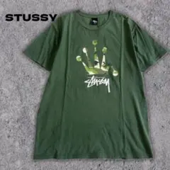 ステューシー Tシャツ グリーン コットン素材 黒タグ付き 王冠 半袖 B018
