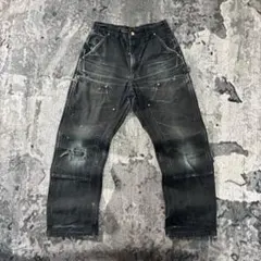 USA製 29×30 Carhartt ダブルニー 墨黒フェード ブラック ボロ