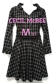CECIIL McBEE シャツ ワンピース M 長袖 黒 白 チェック フレア