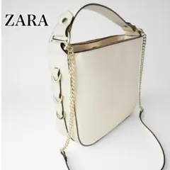新品タグ付✨ZARA メタリックディテール バケットバッグ　ホワイト　ショルダー