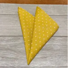 ハンドメイド★カラシ色のドット柄ポケットチーフ★高級中厚麻混綿生地★男女兼用★