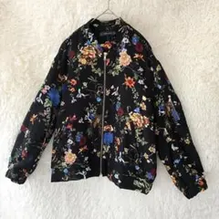 ZARA ザラ 花柄 中綿ボンバージャケット ブルゾン 黒 M