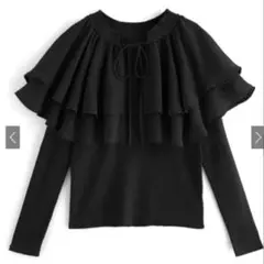 グレイル　dr513　ダブルフリルリボンニットトップス　ブラック　M