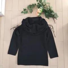 七分袖ニット　タートル　ブラック