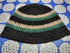 ❤️❤️秋冬 ウール 手編み ニット帽 バケットハット 黒 グリーン クラッシャ