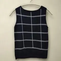 QUEEN'S COURT チェック柄ニットベスト 紺／水色／白　М