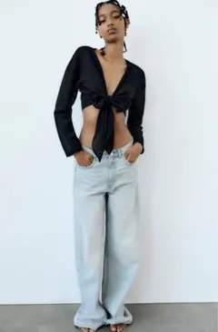 ノット付きテクスチャー入り生地トップスZARA 未使用品