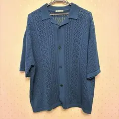 GU 透かし編み 半袖シャツ ダークグリーン