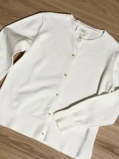 【ZARA】カーディガン ホワイト パール風ボタン 128cm サイズ8
