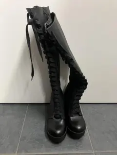 S 260219-H 厚底レースアップロングブーツ 38