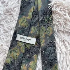 DURBAN 花柄 ネクタイ グレー・グリーン大剣先9センチ100%シルク