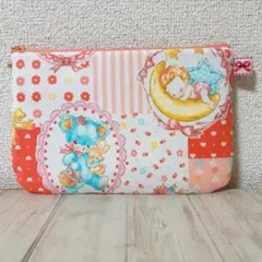 ハローベイビー＊フレームパッチ柄 ライムベリー 20cmファスナーポーチ