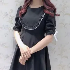 An mille 黒 ミニワンピ レースカラーフレアミニワンピース エブリン