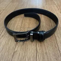 黒いレザーベルト 冠婚葬祭　制服　シルバーバックル　革