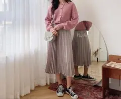 DHOLIC 薄ピンク 韓国 ウエストゴム プリーツロングスカート