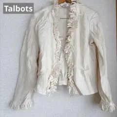海外古着【Talbots 】アイボリー ノーカラージャケット Sサイズ　一点物