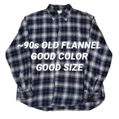 90s 長袖 ネルシャツ チェック ネイビー 青 オンブレ シャドー XL