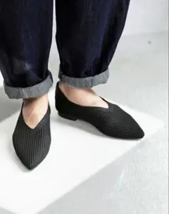 antiqua アンティカ　Vカット　ニットパンプス　ブラック　Mのサムネイル