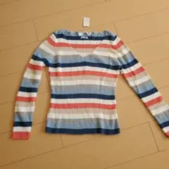 TOMMY HILFIGER マルチボーダー リブニット 長袖 XL