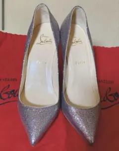 極美品・裏張り済☆クリスチャンルブタン パイピンググリッター