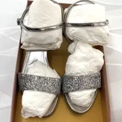 MIUMIU ロゴ シルバー ヒール サンダル グリッター 371/2 24.5