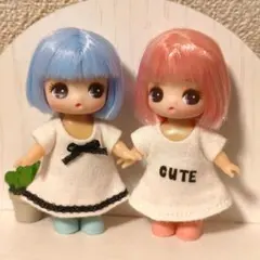 ハンドメイド　ぷちリカちゃん服　ホワイト Aラインワンピース ２点セット