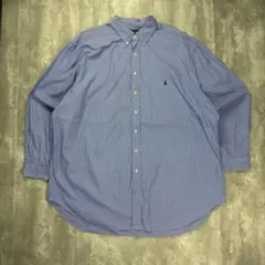 ラルフローレン 刺繍ロゴ 長袖 BDシャツ ストライプ 青白 3XL 6867