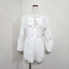 GAP 刺繍 リボン 長袖プルオーバー チュニック丈 ホワイト（S）コットンのサムネイル