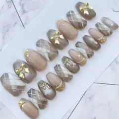 2583.（全サイズ現品販売）マグネット×アーガイルネイルチップ