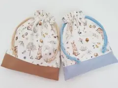 【KS-62】ハンドメイド 巾着袋 コップ袋 給食袋 入園入学 うさぎ 2点