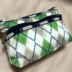 《未使用》レスポートサック　ポーチ　コスメティッククラッチ　チェック　グリーン
