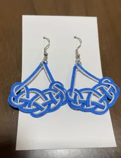 水引ピアス　あわじ結びアレンジ　青色　ブルー　ハンドメイド 水引アクセサリー