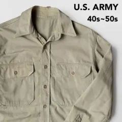 40s 50s 米軍 U.S.ARMY チノシャツ カーキ ミリタリー マチ付き