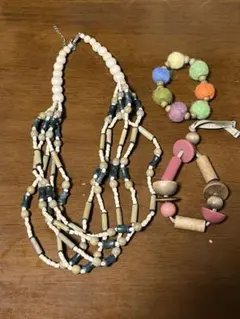 3点セットエスニックネックレス ブレスレットウッドビーズ 木製ビーズ アジアン