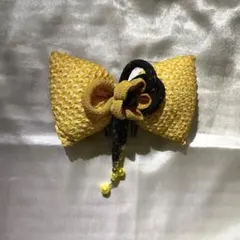 【即日発送】黄色リボン型髪飾り かんざしビーズ付き