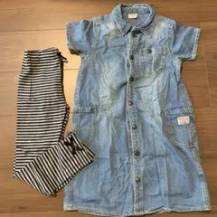 130cmデニムワンピース&レギンスセット