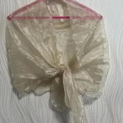 クリーム色 シフォンショール リボン付き