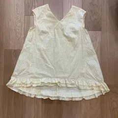 sono フリルフレアブラウス　ギンガムチェック　　Vネックノースリ　イエロー