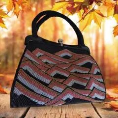 総ビーズ刺繍♥️ 波模様 ハンドバッグ