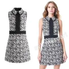 Alice+Olivia 襟付き 花柄 ワンピース ブラック アイボリー アリス